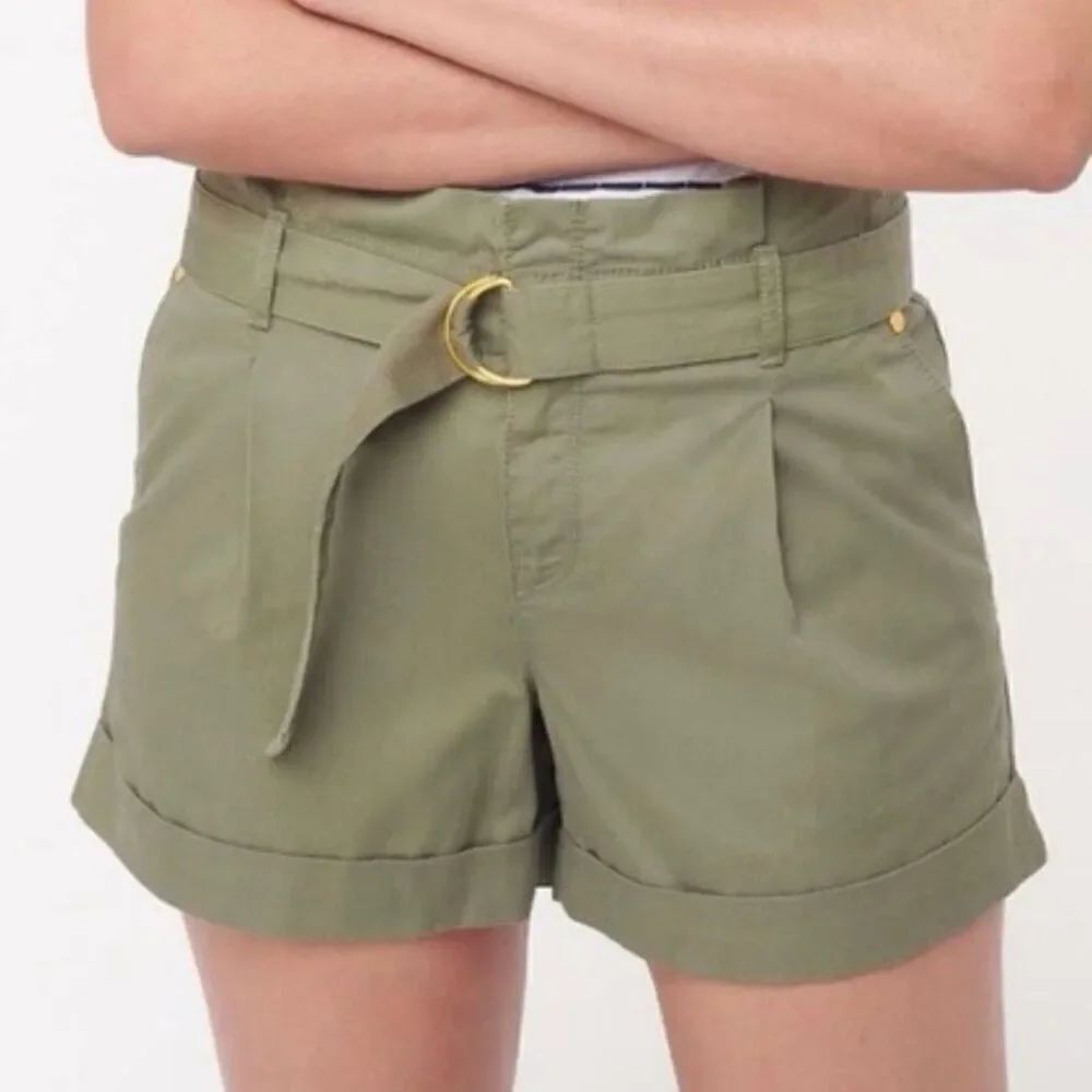 Loft army green high rise paperbag cuffed hem shorts 0